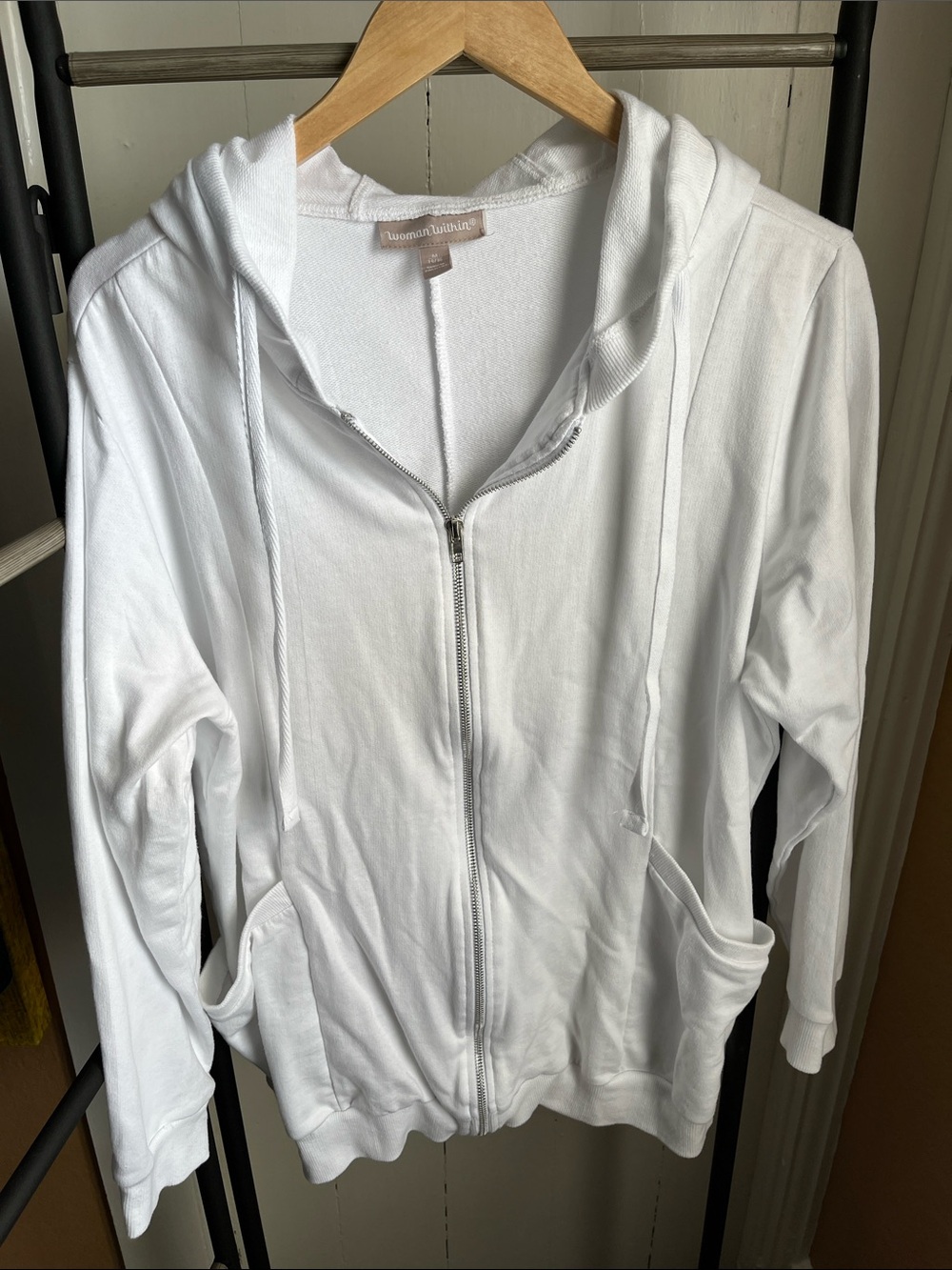Woman Within White Full-Zip Hoodie Jacket